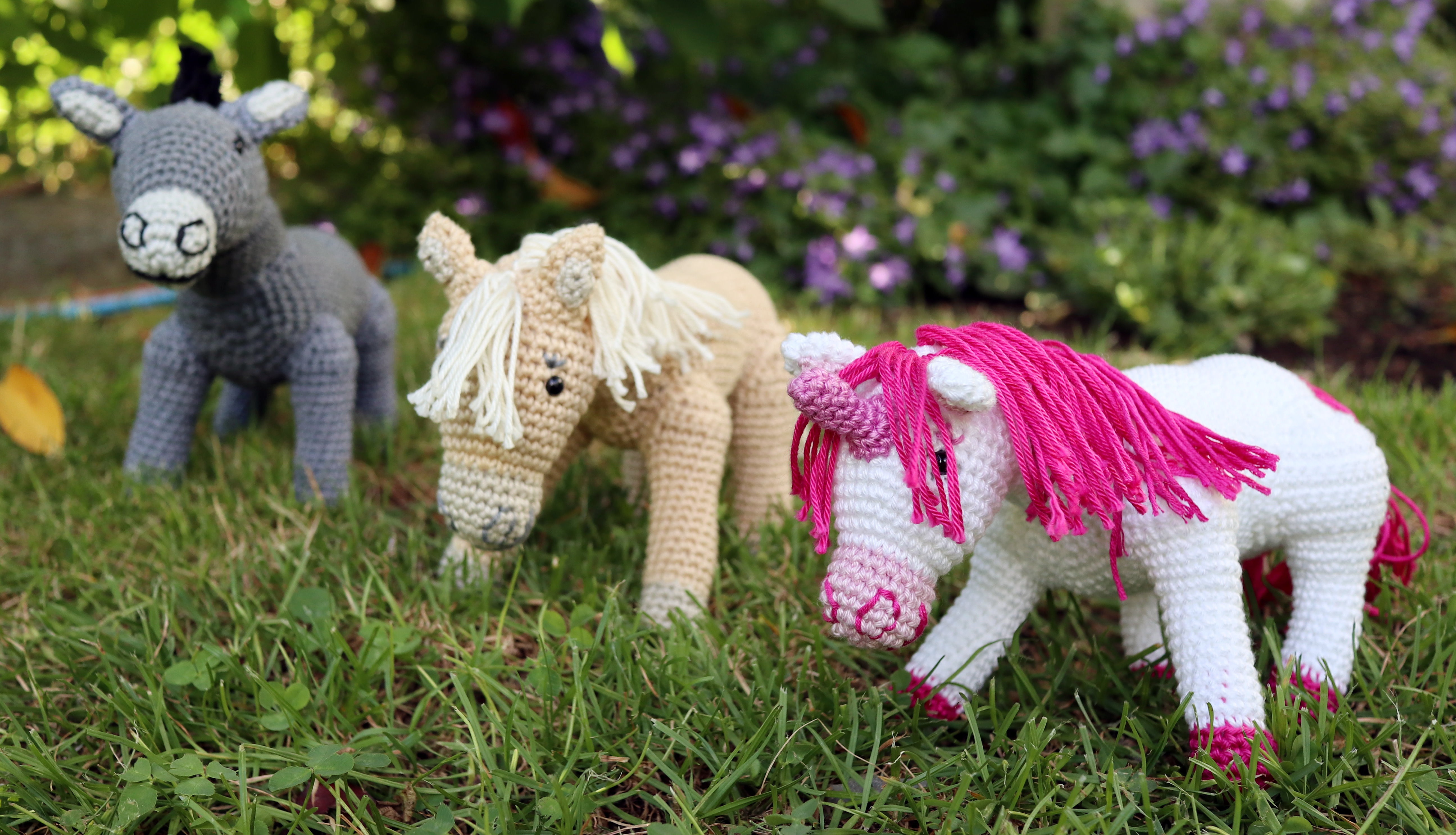 Gehäkelter Esel "Max", Pony "Lukka" und Einhorn "Fantasie"